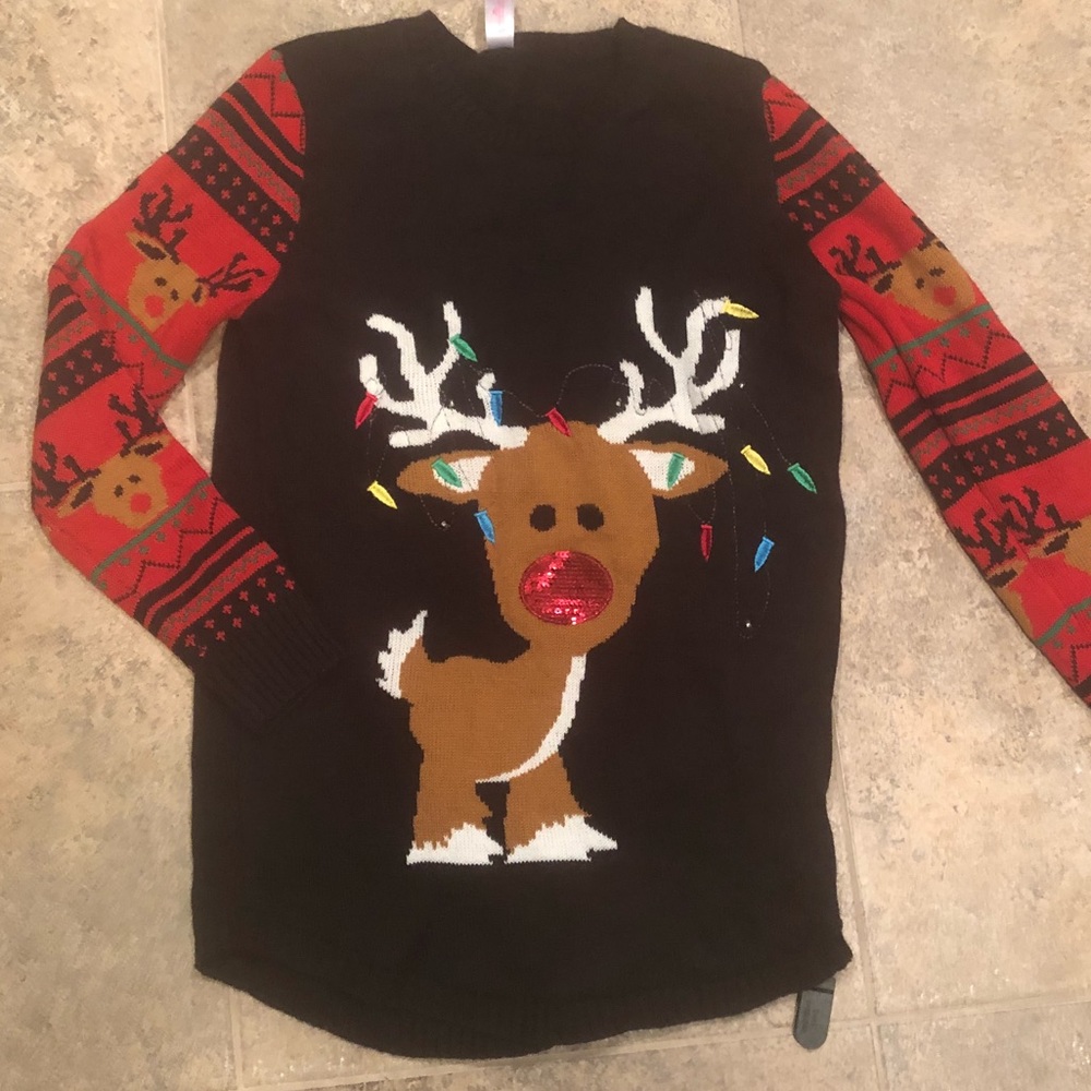 Cute Reindeer Holiday Christmas Light Up Sweater